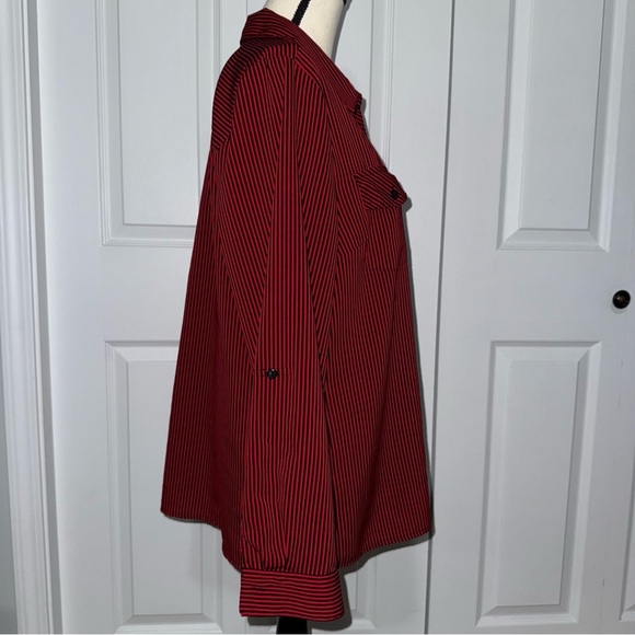 Elementz Women’s Red and Black Striped Soft button down long sleeve shirt Large - Picture 4 of 10
